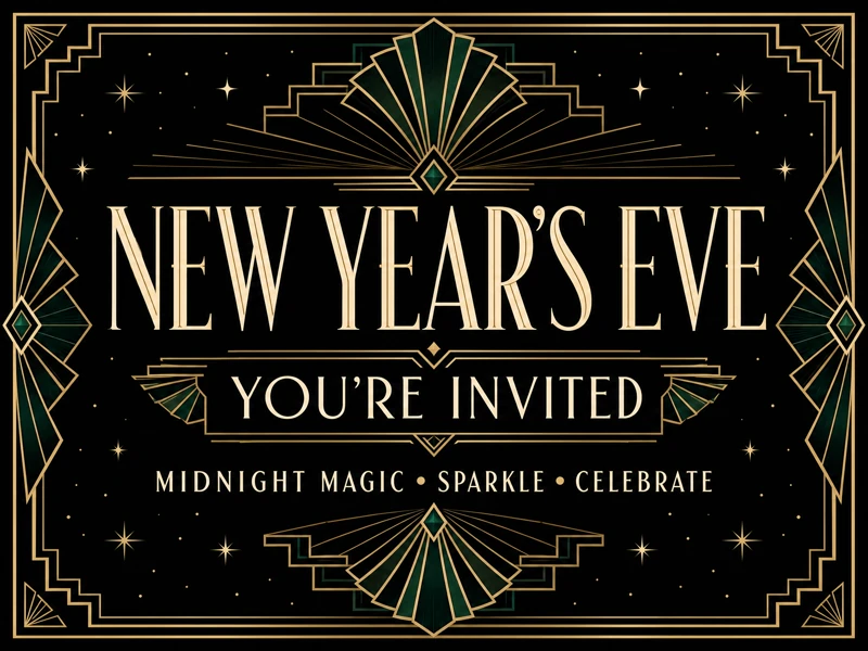 New Years Eve In Art Deco — New Years Eve Party, Black And Gold, Art Deco, 20s