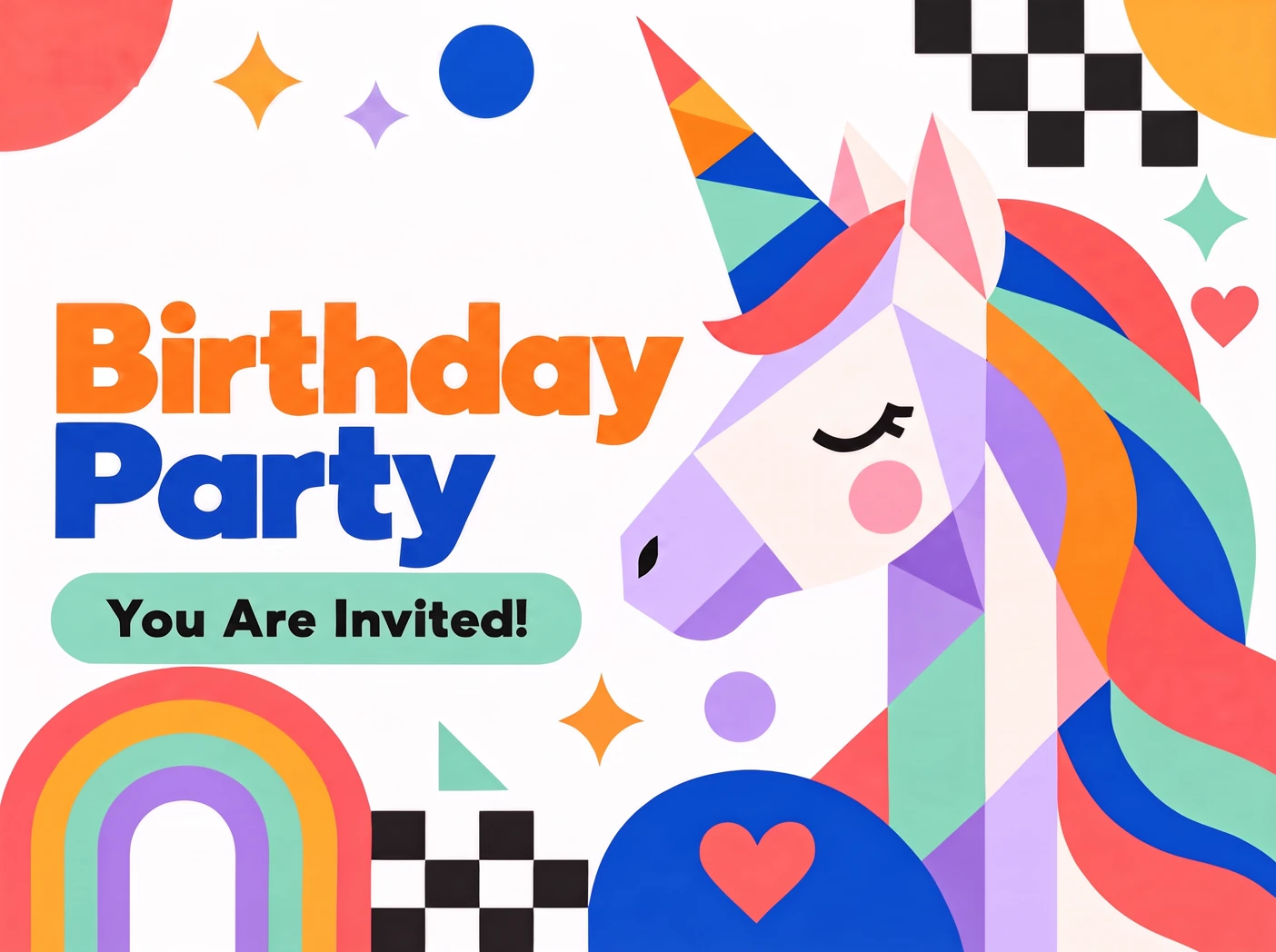 Birthday Party With Magic — Unicorn Birthday, Invitation, Geometric