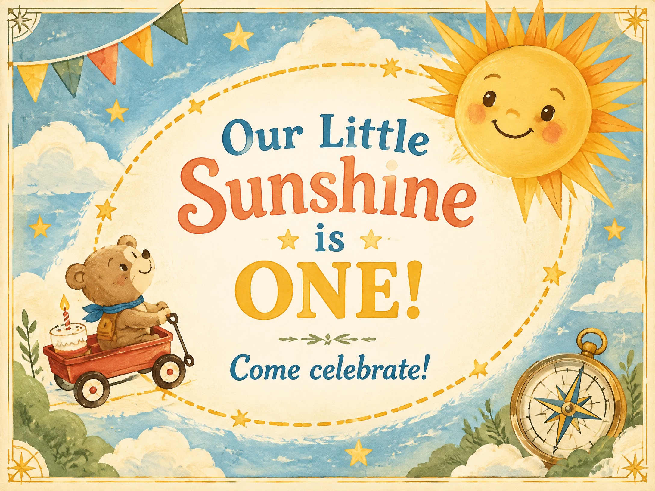 Our Little Sunshine Is One — First Trip Around The Sun, First Birthday, 1st Birthday