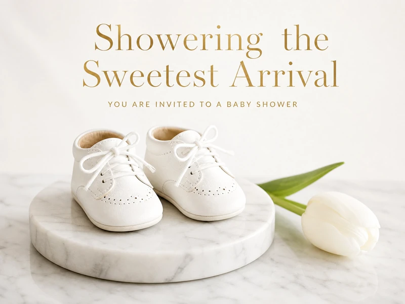 Showering The Newest Arrival — Baby Shower, Baby Shoes, White Tulip