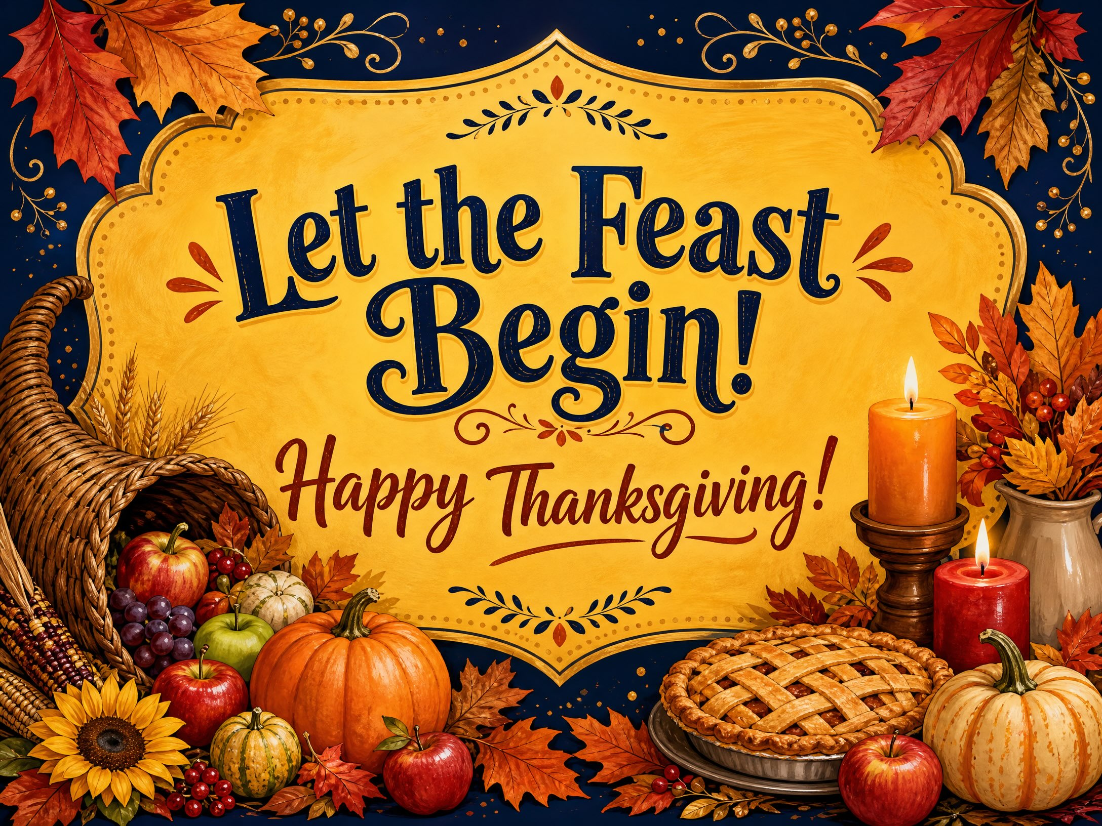 Feast Is Awaiting — Thanksgiving, Invitation, Thanksgiving Dinner, Cornucopia