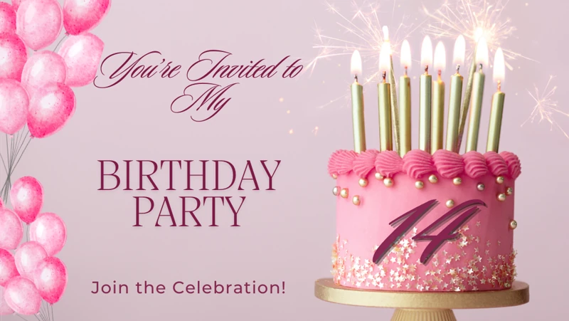 Fun Celebrating 14 — Fourteen, 14th Birthday, Pink, Cake, Balloons