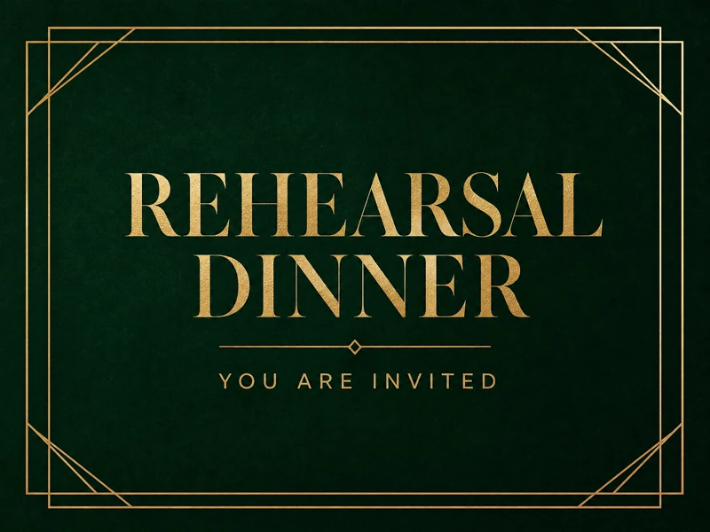 Most Important Things — Rehearsal Dinner, Green, Gold, Invite, Art Deco