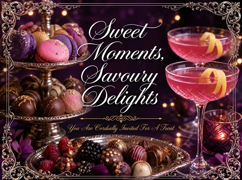 Savory Delights — Dessert Party Invitation, Macaroons, Cocktail Party, Chocolates